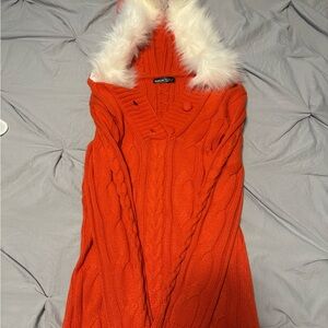 SHEIN orange fur hooded dress